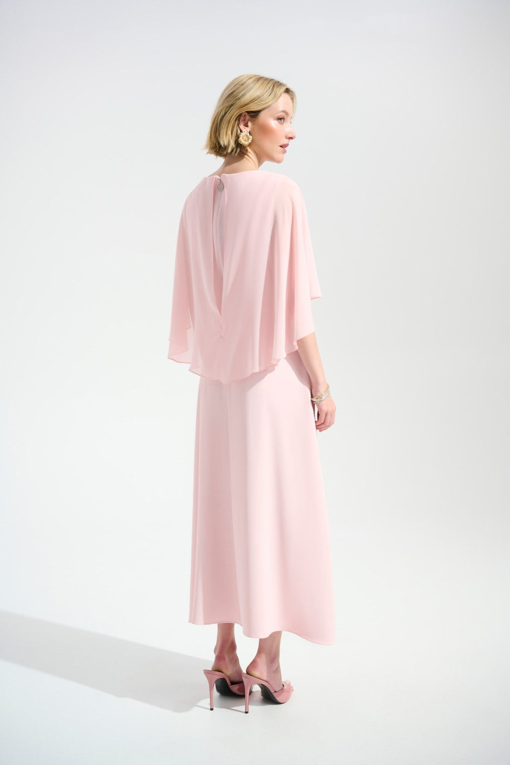 Shop Joseph Ribkoff Signature | Woven Twill A - Line Dress With Chiffon Overlay - Joseph Ribkoff