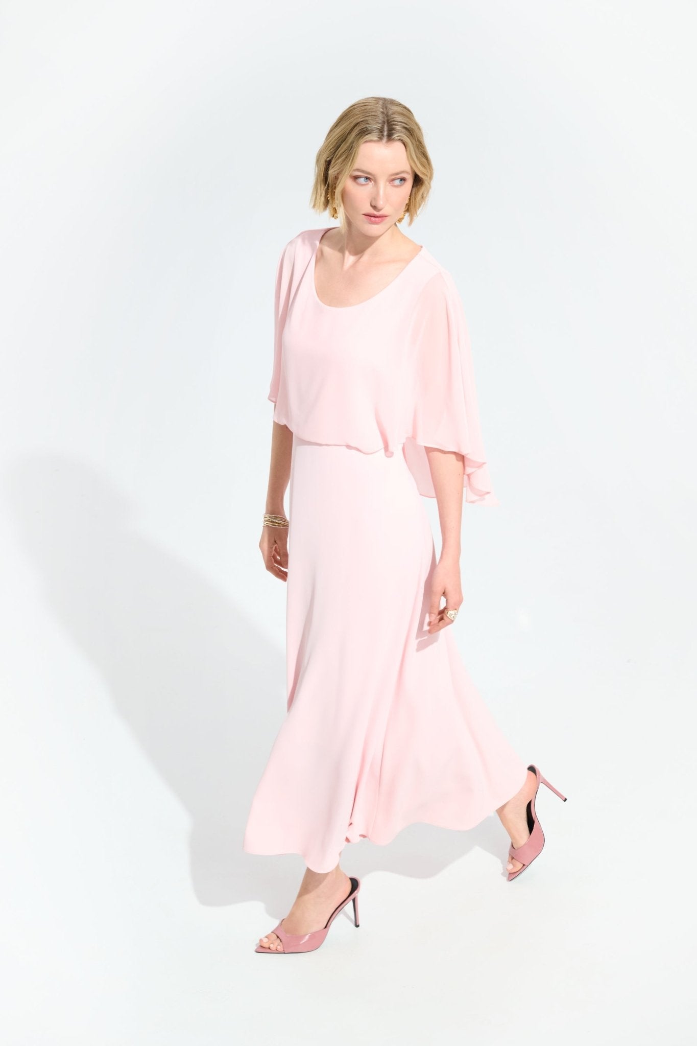 Shop Joseph Ribkoff Signature | Woven Twill A - Line Dress With Chiffon Overlay - Joseph Ribkoff