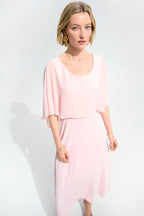Shop Joseph Ribkoff Signature | Woven Twill A - Line Dress With Chiffon Overlay - Joseph Ribkoff