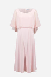 Shop Joseph Ribkoff Signature | Woven Twill A - Line Dress With Chiffon Overlay - Joseph Ribkoff