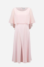 Shop Joseph Ribkoff Signature | Woven Twill A - Line Dress With Chiffon Overlay - Joseph Ribkoff