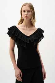 Shop Joseph Ribkoff Silky Knit & Georgette Fitted Top With Pleats - Joseph Ribkoff