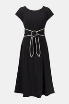 Shop Joseph Ribkoff Strech Woven Color Block Fit and Flare Dress With Sash 261051 - Joseph Ribkoff
