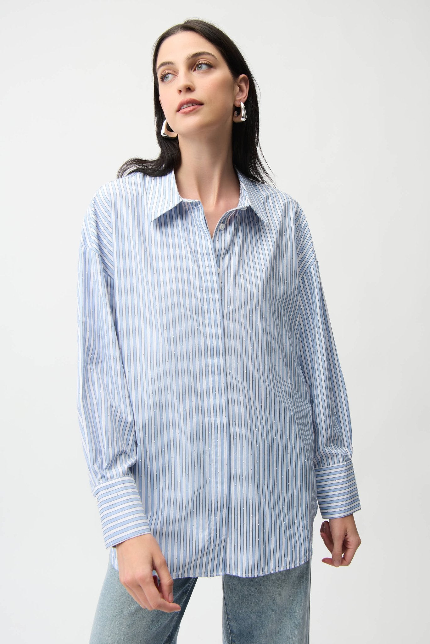 Shop Joseph Ribkoff Tencel Stripe Print Boxy Blouse - Joseph Ribkoff