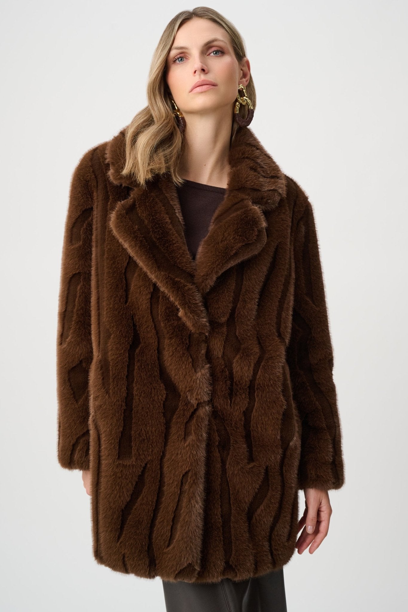 Shop Joseph Ribkoff Textured Faux Fur Notch Collar Coat - Joseph Ribkoff