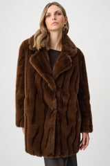 Joseph Ribkoff Textured Faux Fur Notch Collar Coat