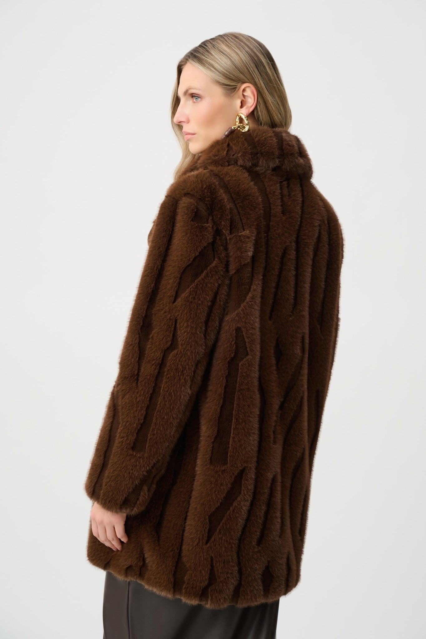 Shop Joseph Ribkoff Textured Faux Fur Notch Collar Coat - Joseph Ribkoff