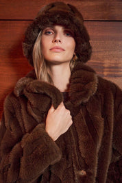 Shop Joseph Ribkoff Textured Faux Fur Notch Collar Coat - Joseph Ribkoff