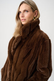 Shop Joseph Ribkoff Textured Faux Fur Notch Collar Coat - Joseph Ribkoff