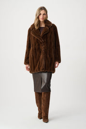 Shop Joseph Ribkoff Textured Faux Fur Notch Collar Coat - Joseph Ribkoff