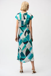 Shop Joseph Ribkoff Textured Satin Geometric Print Fit and Flare Dress - Joseph Ribkoff