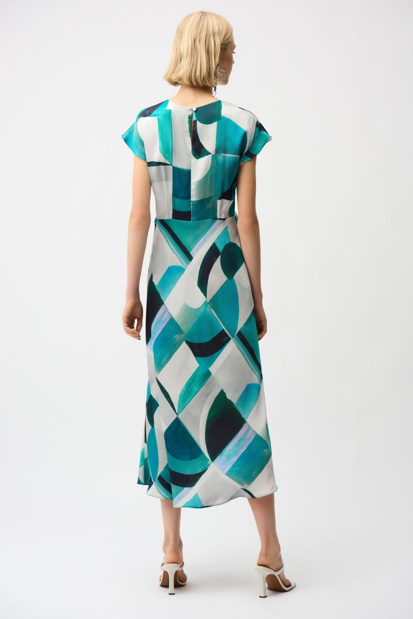 Shop Joseph Ribkoff Textured Satin Geometric Print Fit and Flare Dress - Joseph Ribkoff