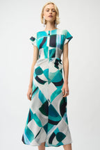 Shop Joseph Ribkoff Textured Satin Geometric Print Fit and Flare Dress - Joseph Ribkoff