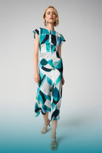 Shop Joseph Ribkoff Textured Satin Geometric Print Fit and Flare Dress - Joseph Ribkoff