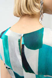 Shop Joseph Ribkoff Textured Satin Geometric Print Fit and Flare Dress - Joseph Ribkoff
