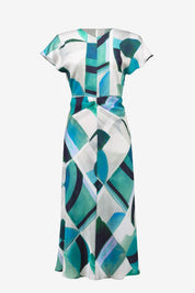 Shop Joseph Ribkoff Textured Satin Geometric Print Fit and Flare Dress - Joseph Ribkoff