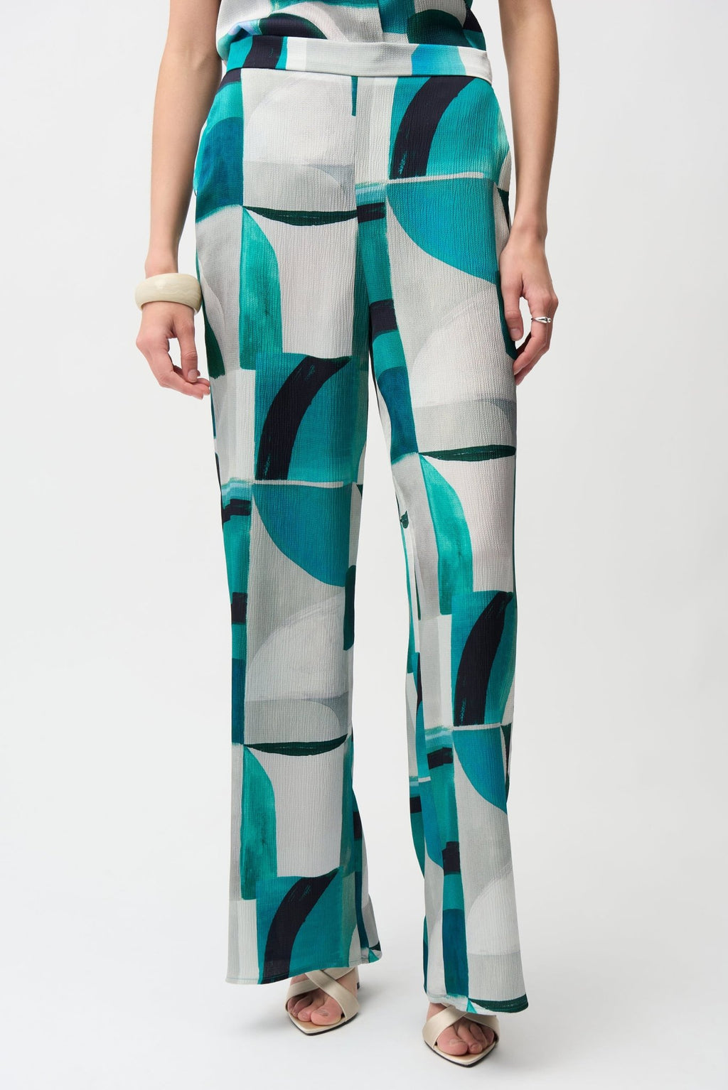 Shop Joseph Ribkoff Textured Satin Geometric Print Wide Leg Pull - On Pants Style 261042 - Joseph Ribkoff