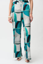 Shop Joseph Ribkoff Textured Satin Geometric Print Wide Leg Pull - On Pants Style 261042 - Joseph Ribkoff