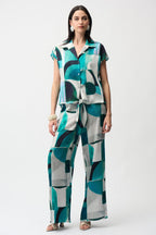 Shop Joseph Ribkoff Textured Satin Geometric Print Wide Leg Pull - On Pants Style 261042 - Joseph Ribkoff