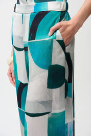 Shop Joseph Ribkoff Textured Satin Geometric Print Wide Leg Pull - On Pants Style 261042 - Joseph Ribkoff