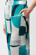 Shop Joseph Ribkoff Textured Satin Geometric Print Wide Leg Pull - On Pants Style 261042 - Joseph Ribkoff