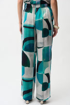 Shop Joseph Ribkoff Textured Satin Geometric Print Wide Leg Pull - On Pants Style 261042 - Joseph Ribkoff