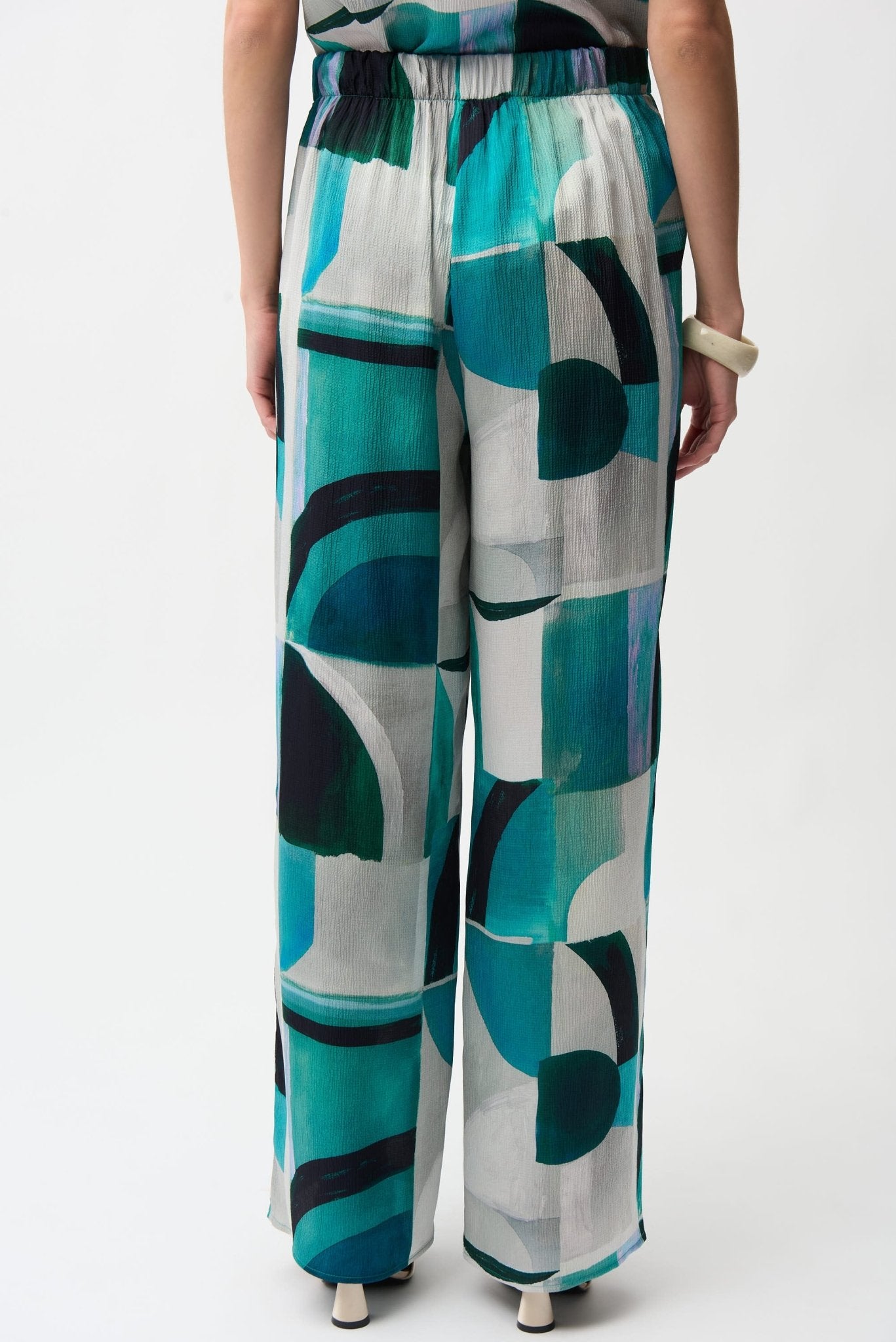 Shop Joseph Ribkoff Textured Satin Geometric Print Wide Leg Pull - On Pants Style 261042 - Joseph Ribkoff