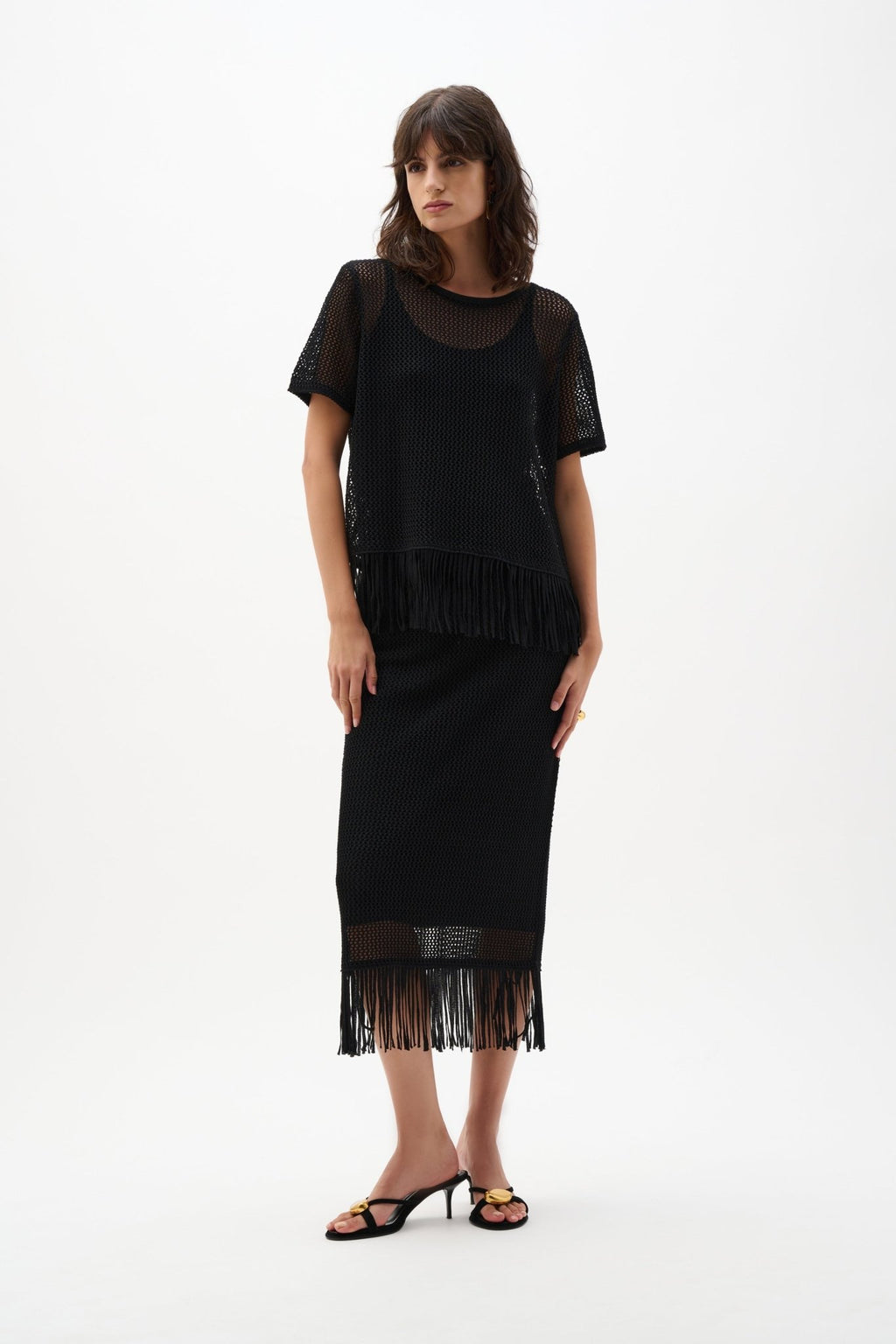 Shop Joseph Ribkoff Viscose Sweater Knit Skirt With Fringe Trim - Joseph Ribkoff