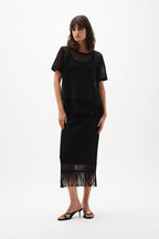 Shop Joseph Ribkoff Viscose Sweater Knit Skirt With Fringe Trim - Joseph Ribkoff