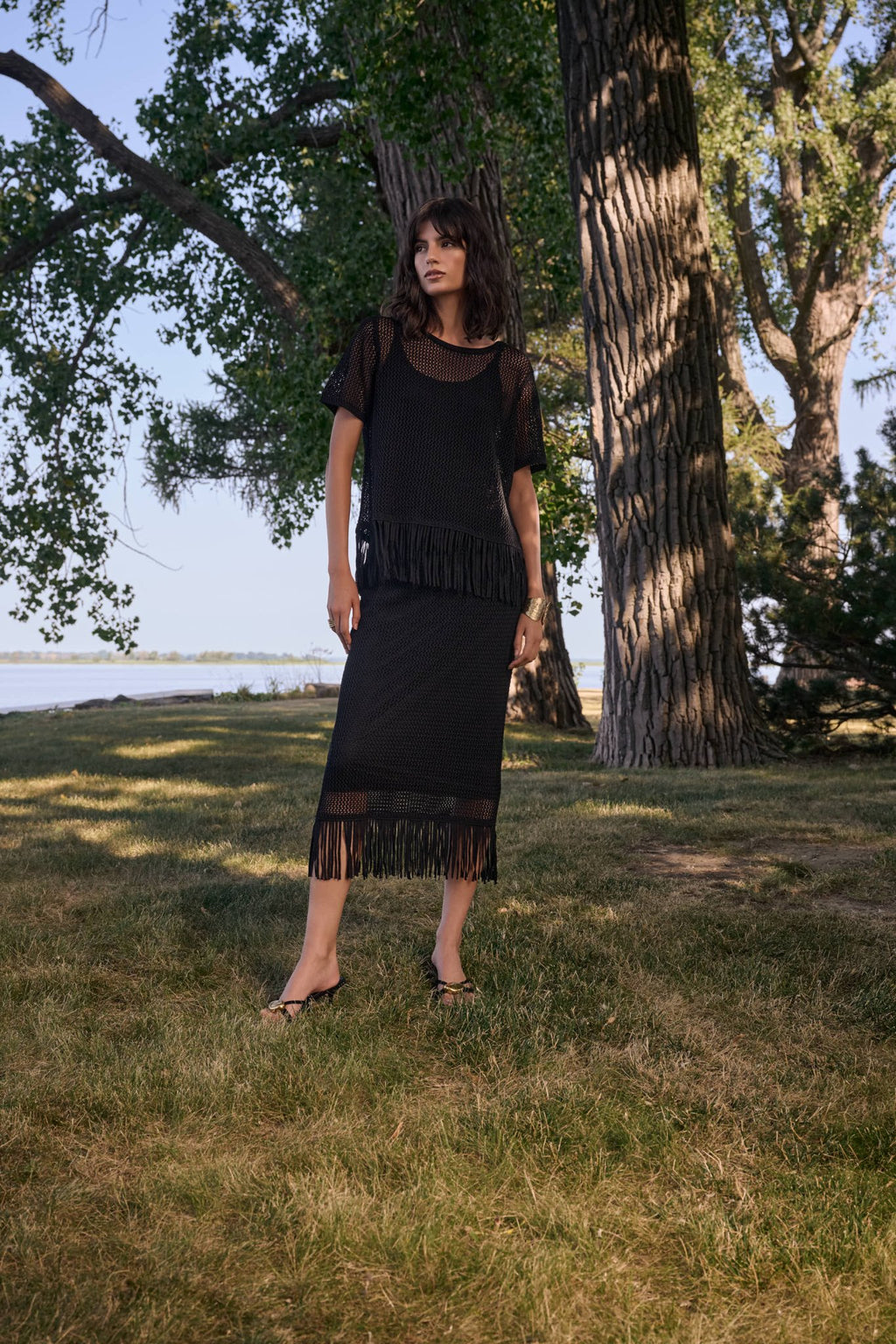 Shop Joseph Ribkoff Viscose Sweater Knit Skirt With Fringe Trim - Joseph Ribkoff