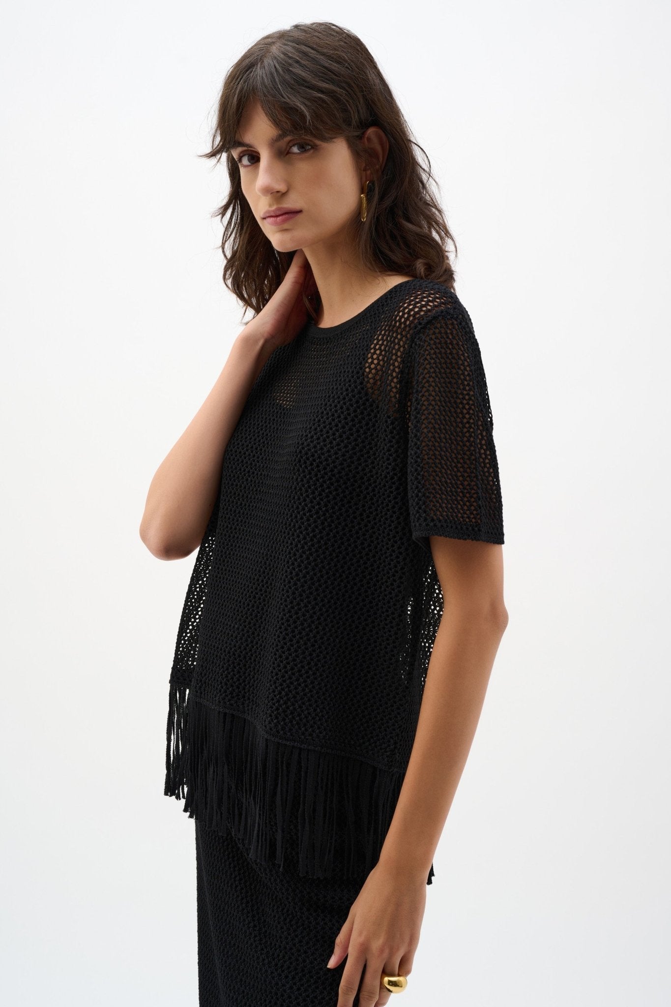 Shop Joseph Ribkoff Viscose Sweater Knit Top With Fringe Trim - Joseph Ribkoff