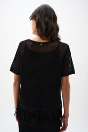 Shop Joseph Ribkoff Viscose Sweater Knit Top With Fringe Trim - Joseph Ribkoff