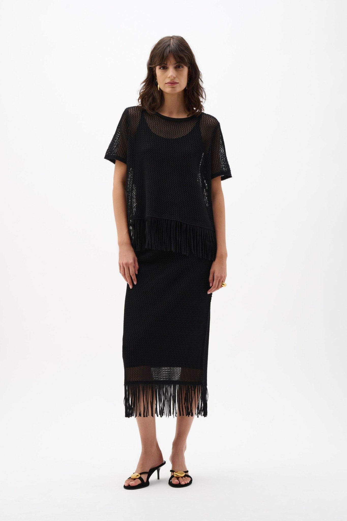 Shop Joseph Ribkoff Viscose Sweater Knit Top With Fringe Trim - Joseph Ribkoff