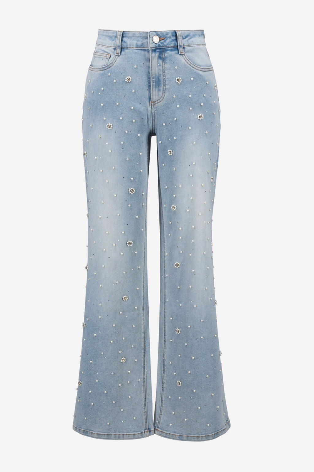 Shop Joseph Ribkoff Wide Leg Jeans With Pearl and Rhinestones - Joseph Ribkoff