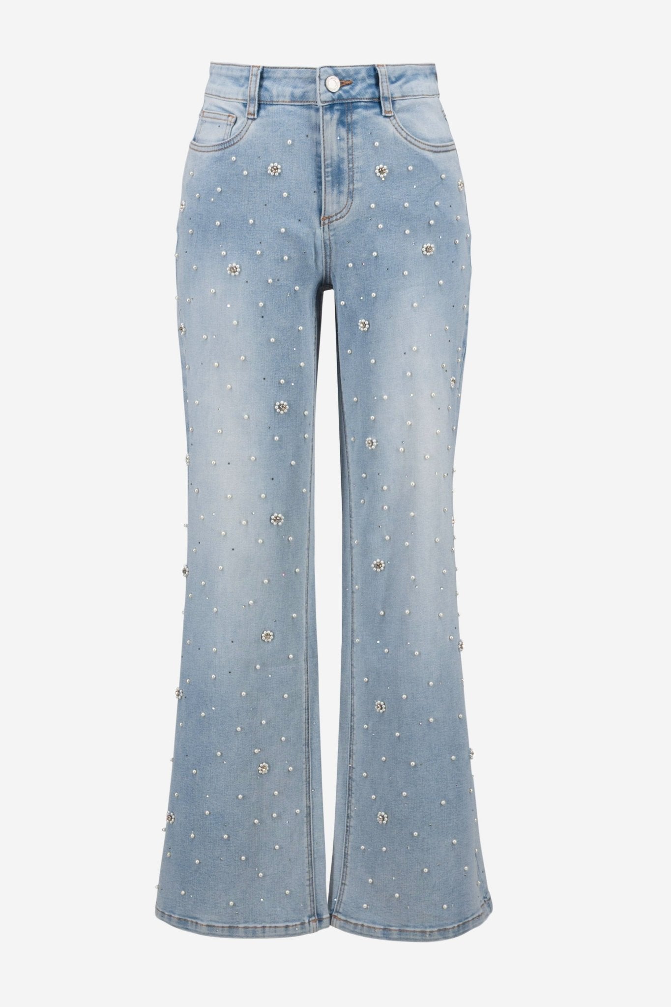 Shop Joseph Ribkoff Wide Leg Jeans With Pearl and Rhinestones - Joseph Ribkoff