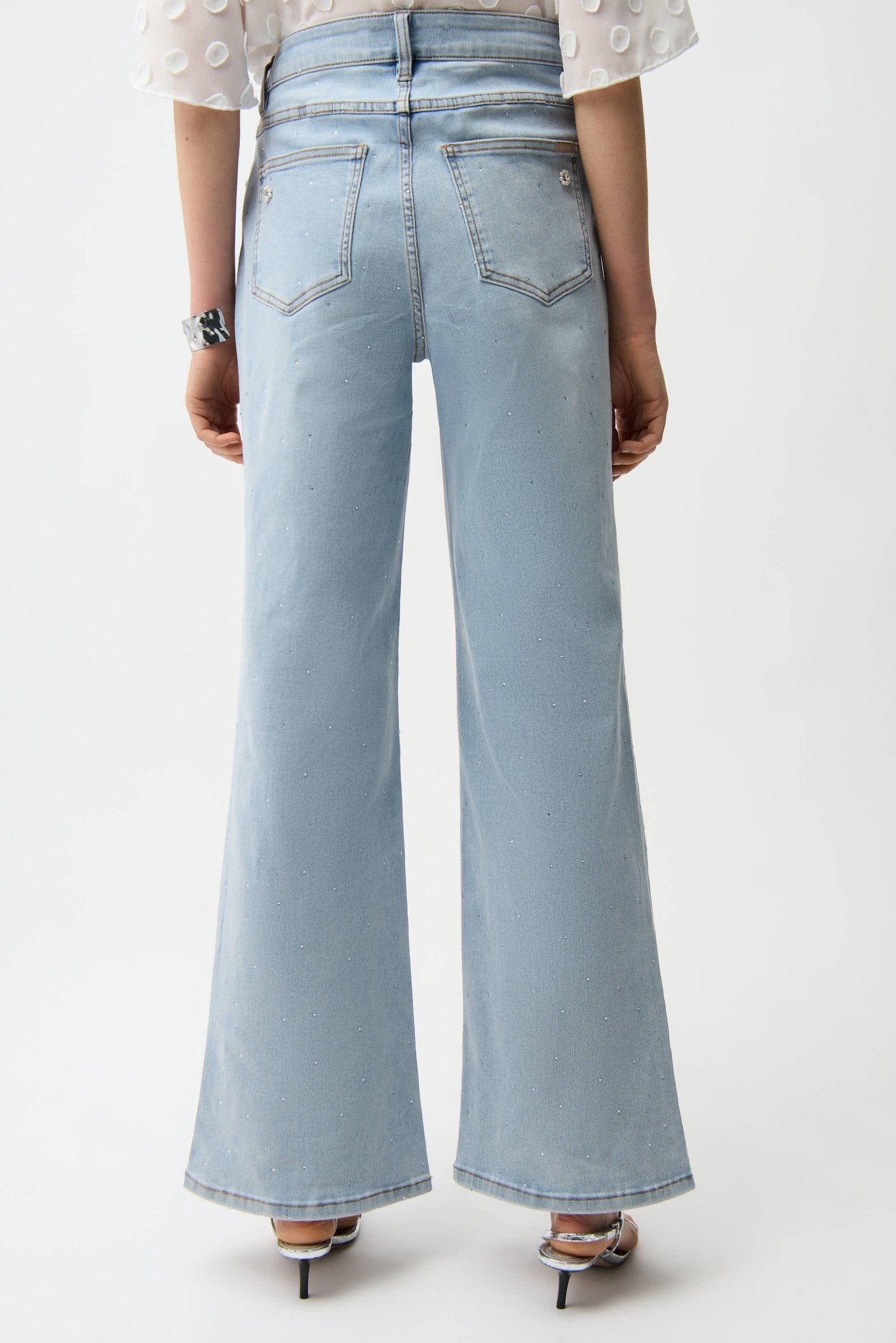 Shop Joseph Ribkoff Wide Leg Jeans With Pearl and Rhinestones - Joseph Ribkoff