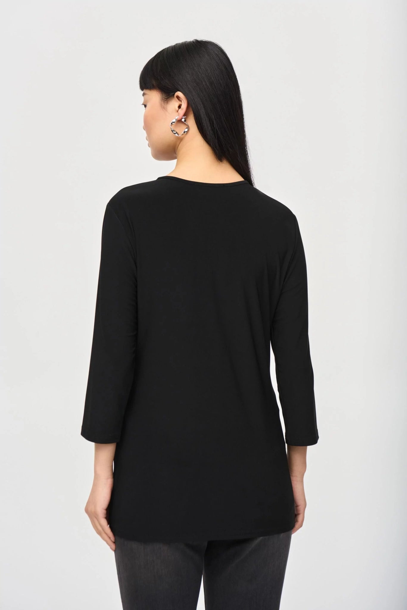 Shop Keyhole Tunic with Silver Beaded Neckline Style 243332 | Black - JOSEPH RIBKOFF