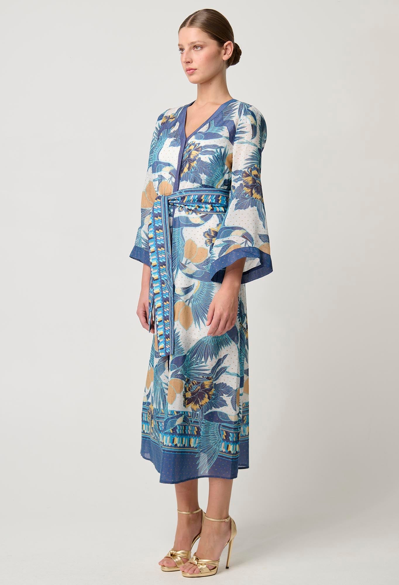 Shop Kimona Cotton Silk Kimono Sleeve Coat Dress in Tukano Print - OnceWas