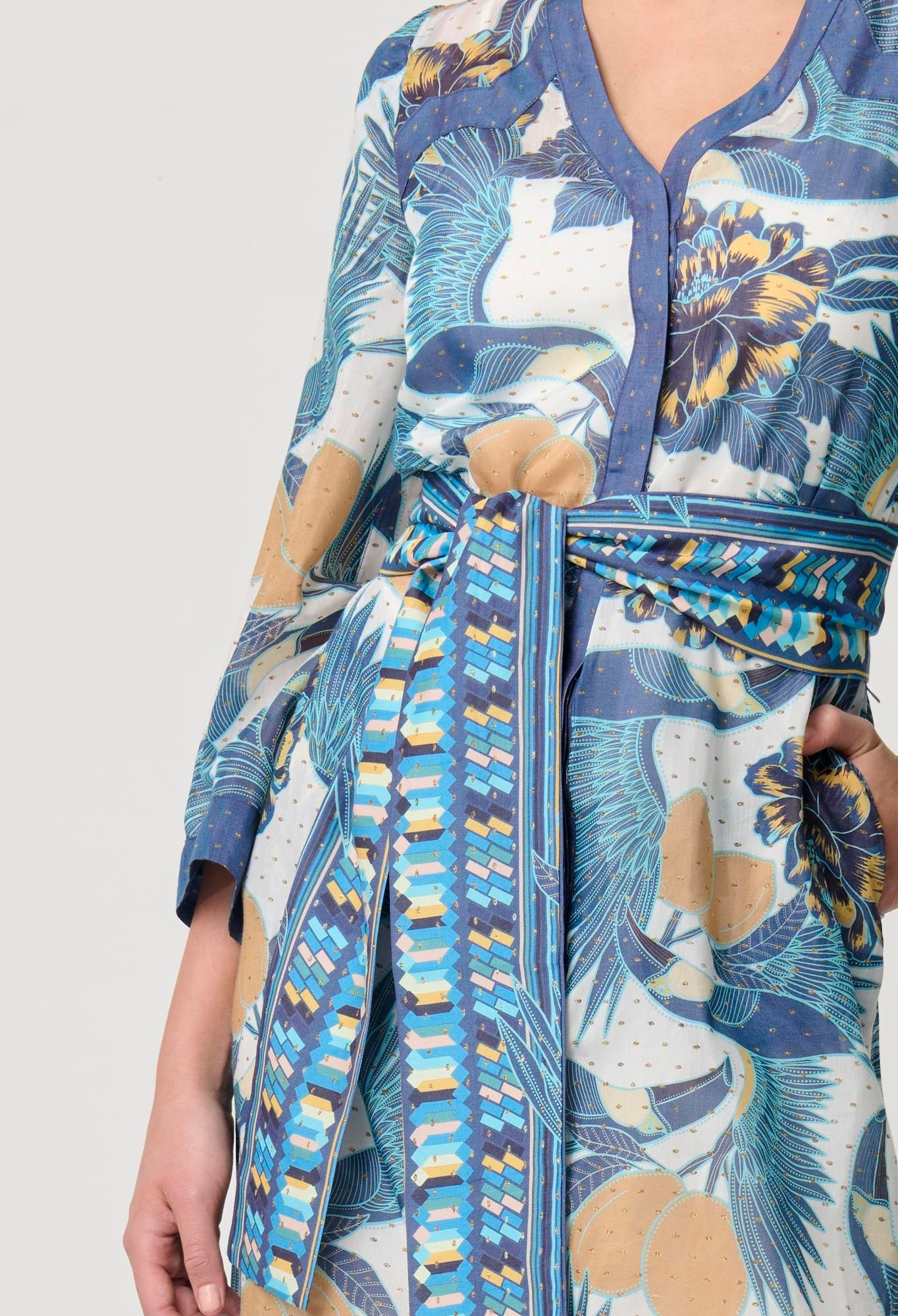 Shop Kimona Cotton Silk Kimono Sleeve Coat Dress in Tukano Print - OnceWas