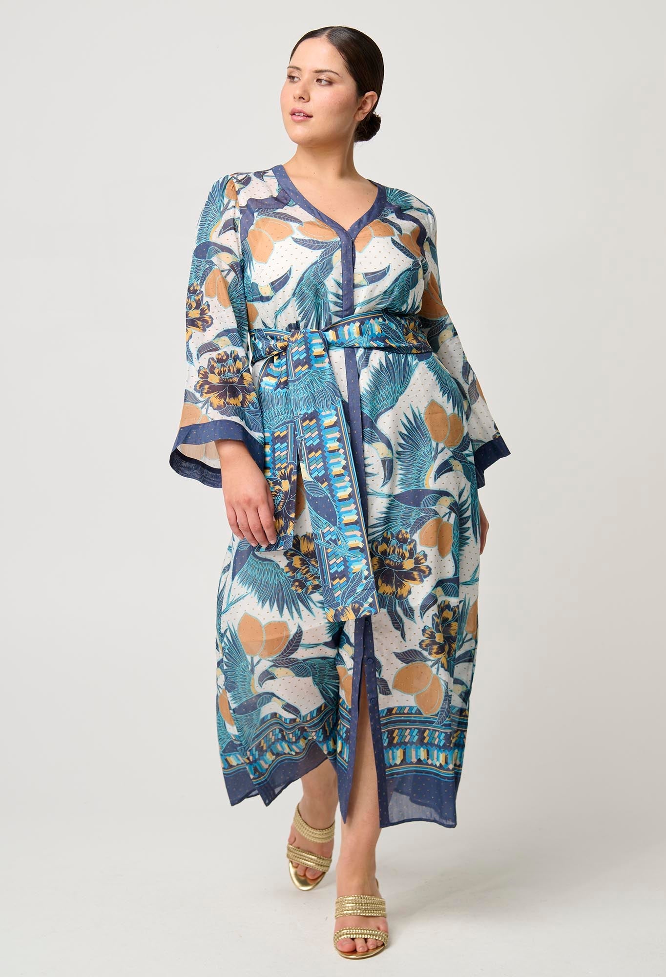 Shop Kimona Cotton Silk Kimono Sleeve Coat Dress in Tukano Print - OnceWas