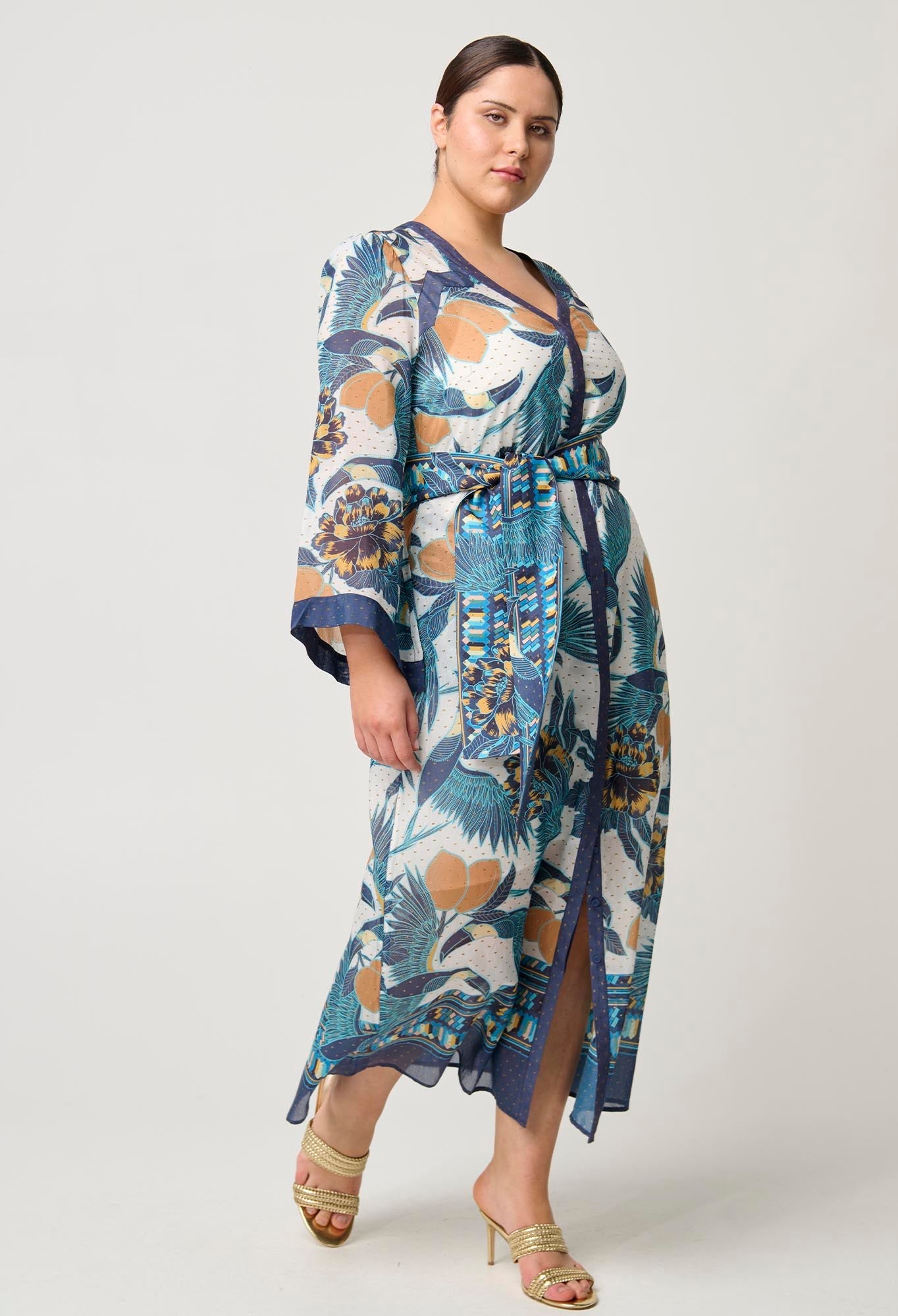 Shop Kimona Cotton Silk Kimono Sleeve Coat Dress in Tukano Print - OnceWas