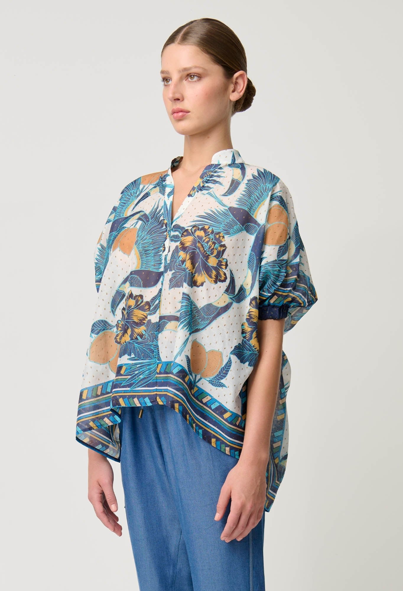 Shop Kimona Cotton Silk Scarf Hem Top - OnceWas