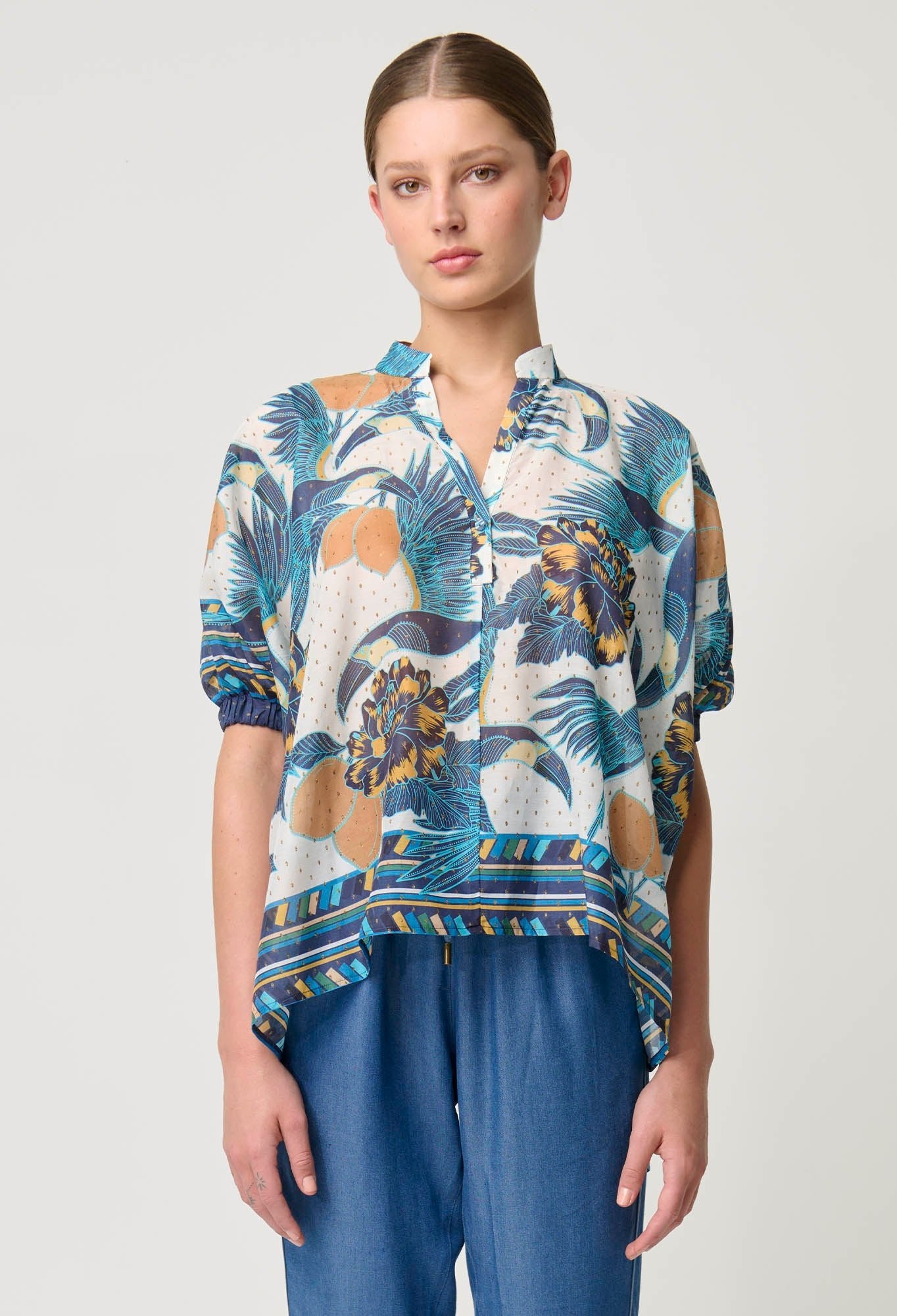 Shop Kimona Cotton Silk Scarf Hem Top - OnceWas