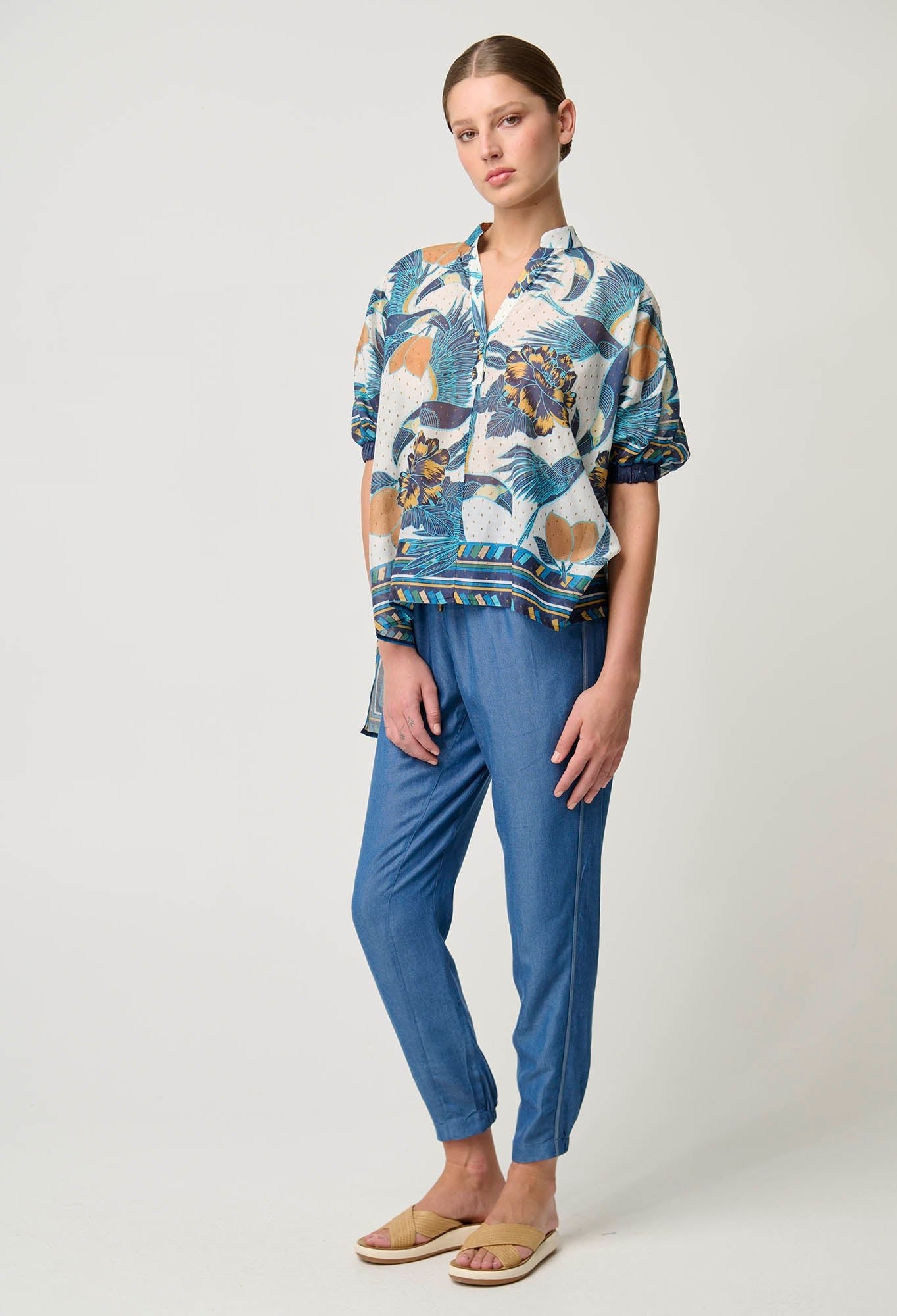 Shop Kimona Cotton Silk Scarf Hem Top - OnceWas