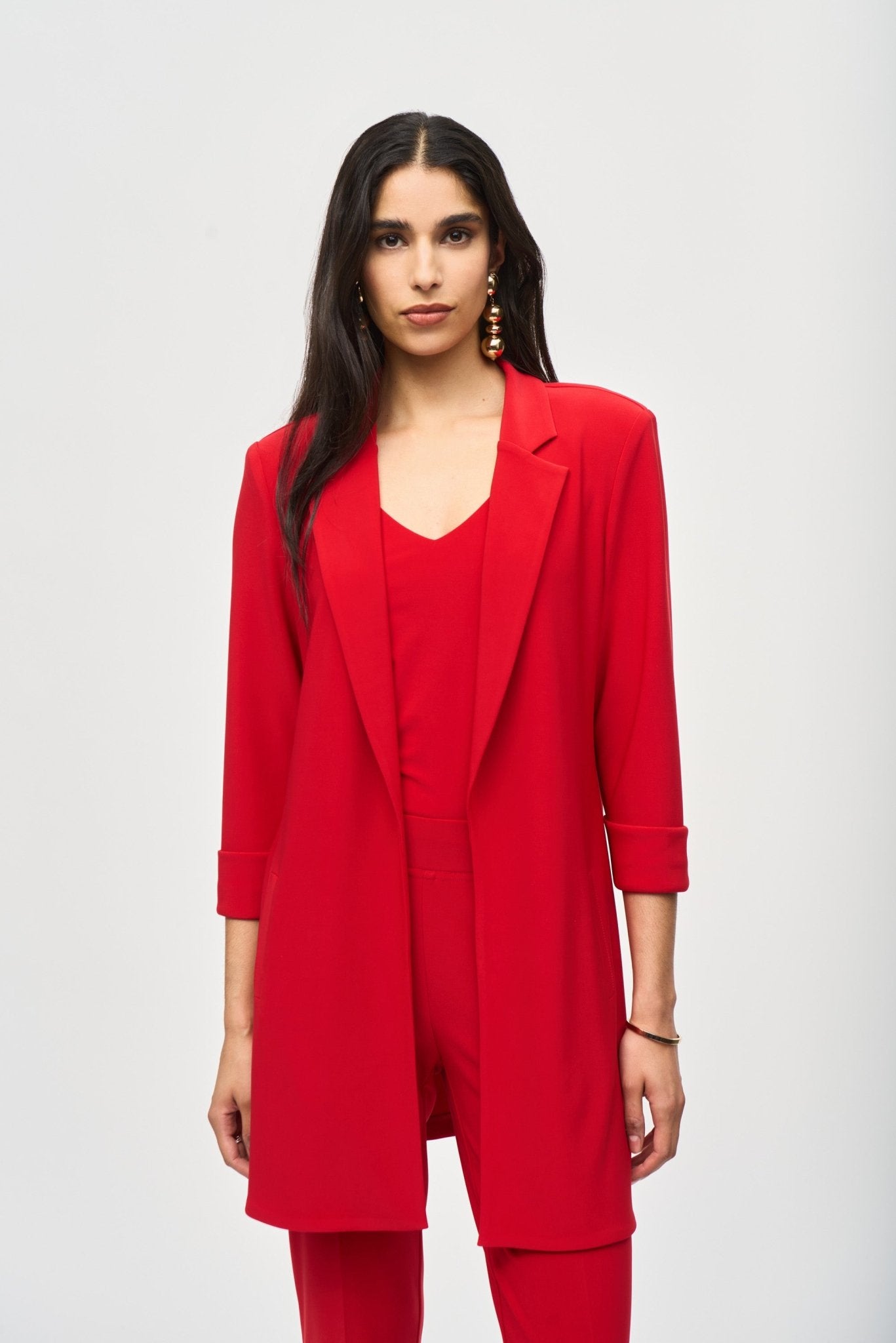 Shop Knit Long Blazer Style 233304 | Lipstick Red - Joseph Ribkoff