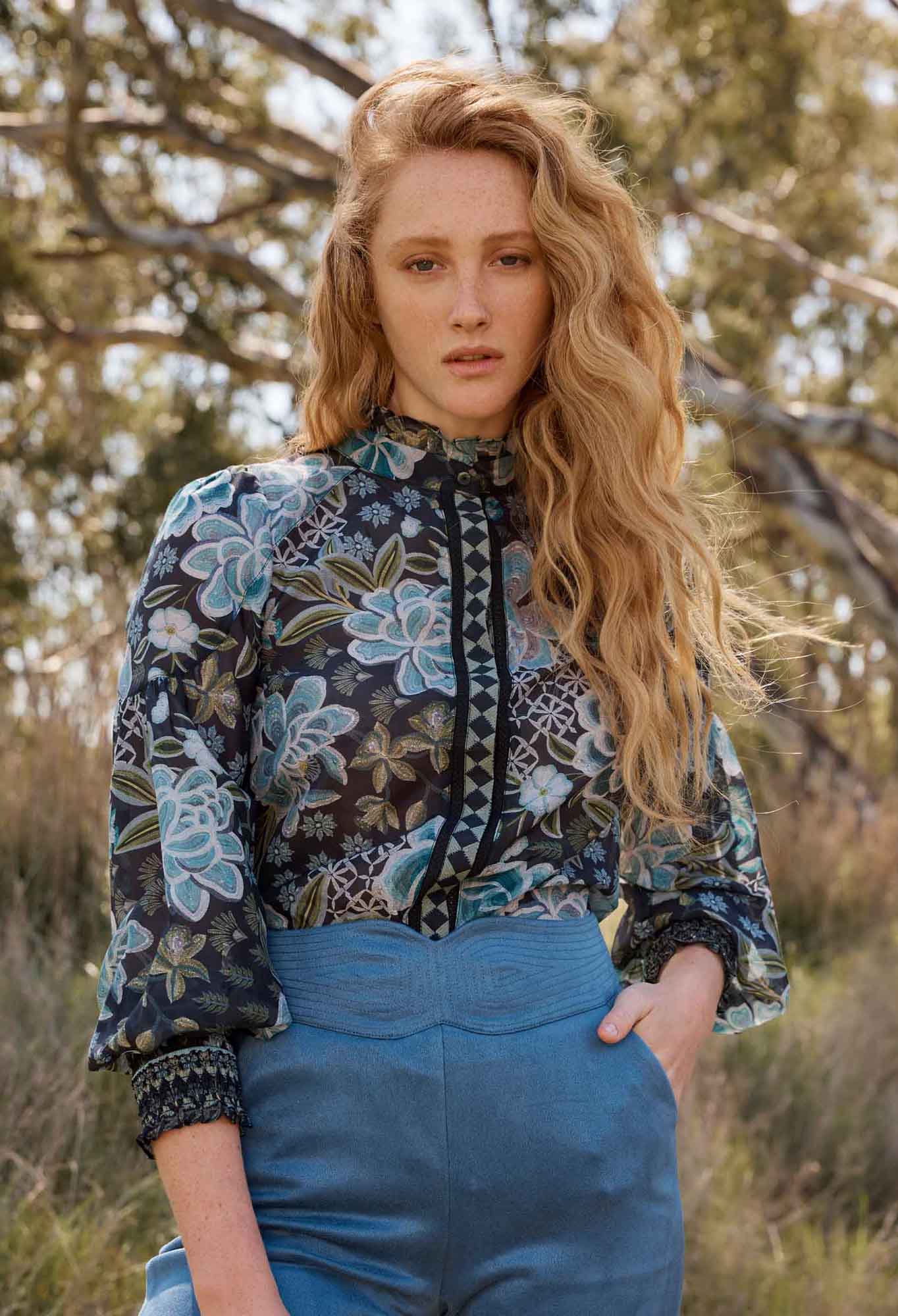 Shop Knox Cotton Silk Shirt in Dahlia Fields - OnceWas