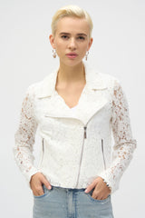 Joseph Ribkoff Lace Fitted Moto Jacket