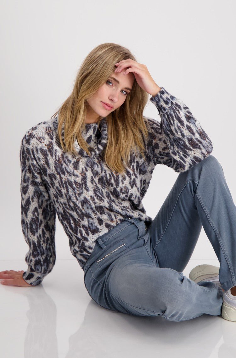 Shop Leopard Print Jacquard Sweater | Blue - Monari