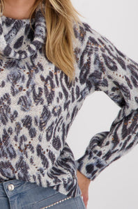 Shop Leopard Print Jacquard Sweater | Blue - Monari
