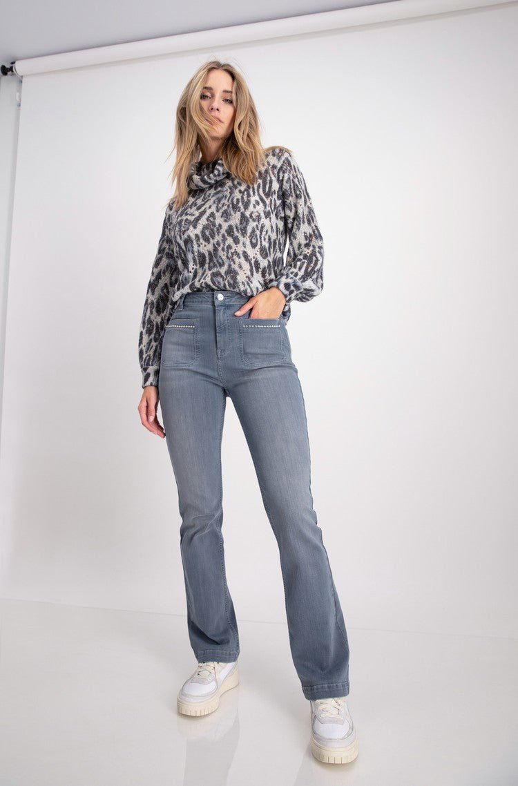 Shop Leopard Print Jacquard Sweater | Blue - Monari